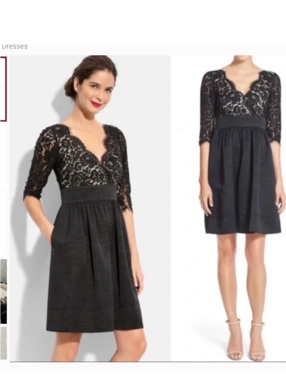 Eliza J Black Lace Elbow-Sleeve Fit & Flare Midi Dress